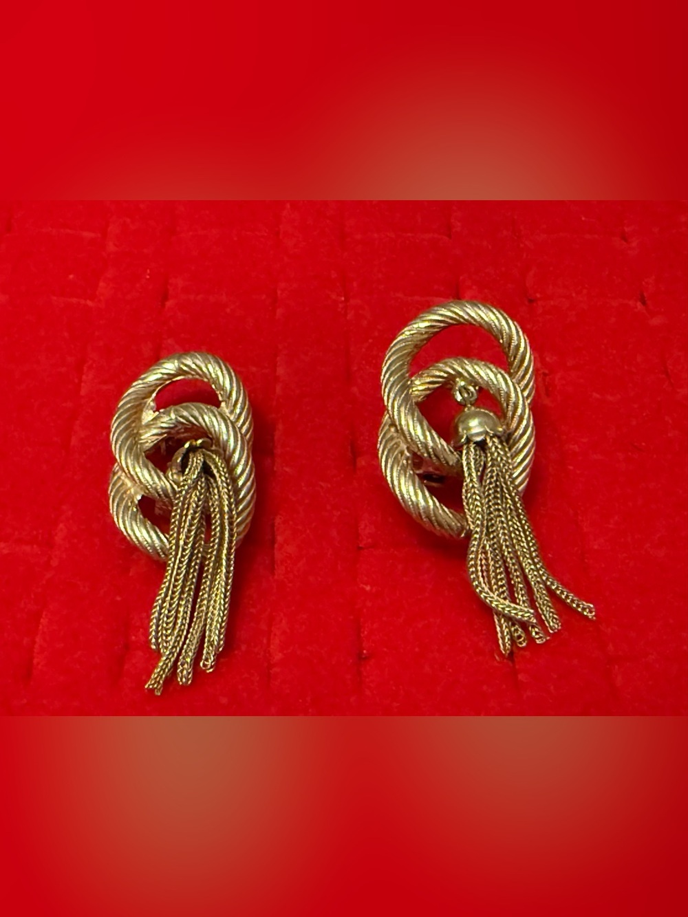 Vintage Matte Gold-Tone Twisted Rope Tassel Drop Earrings - Unbranded
